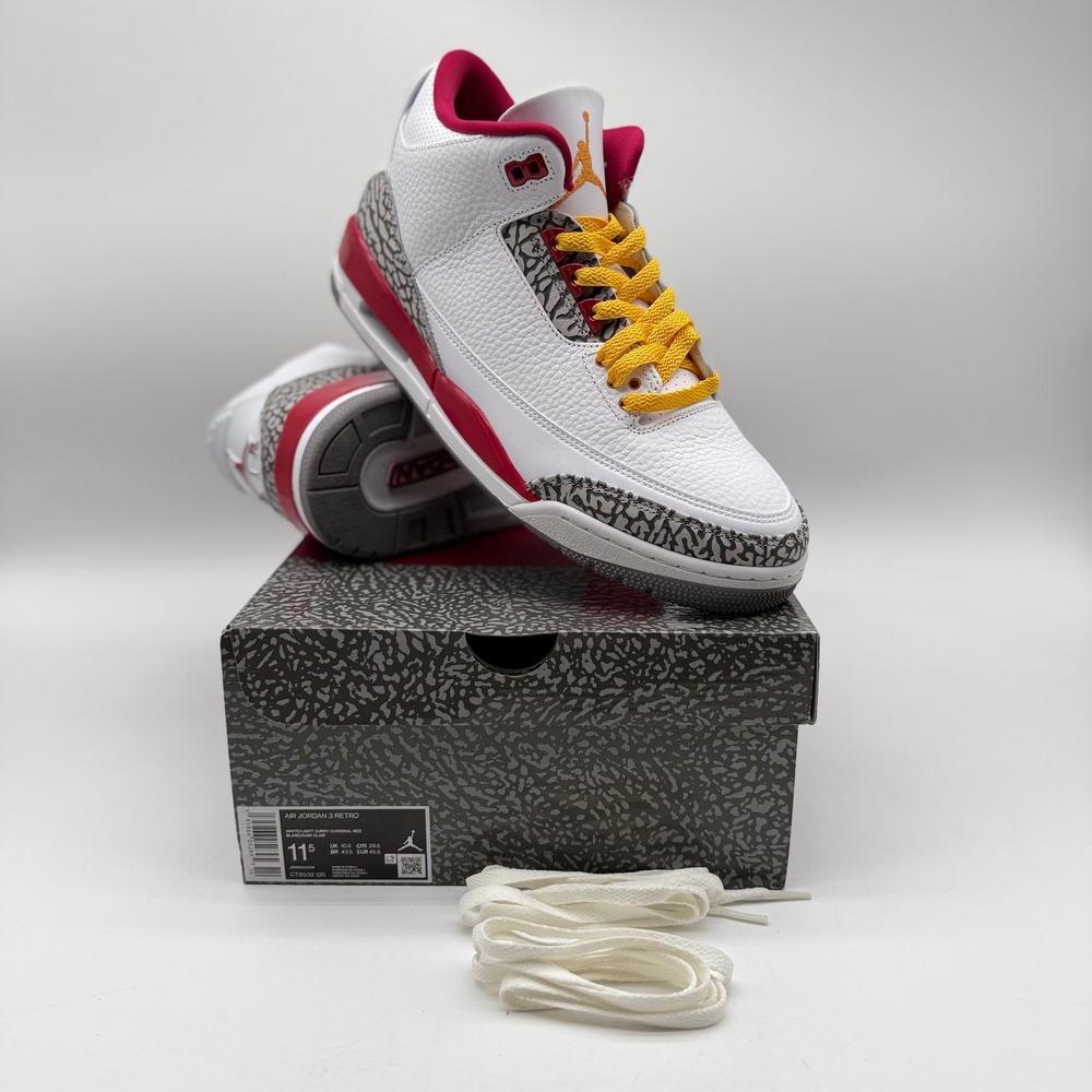 Nike Mens 11.5 Air Jordan 3 Retro Cardinal Red White Light Curry * W/OG Box*